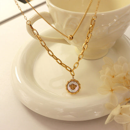 Honey Bee white sea shell pendant chain and earrings