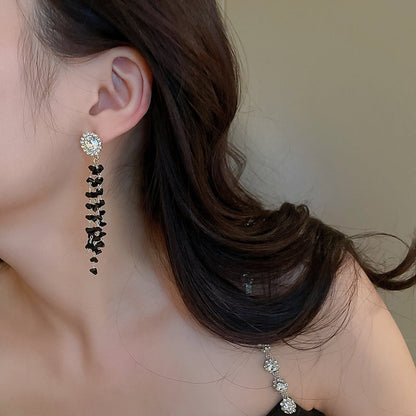 Obsidian Black Crystal Tassel Earrings